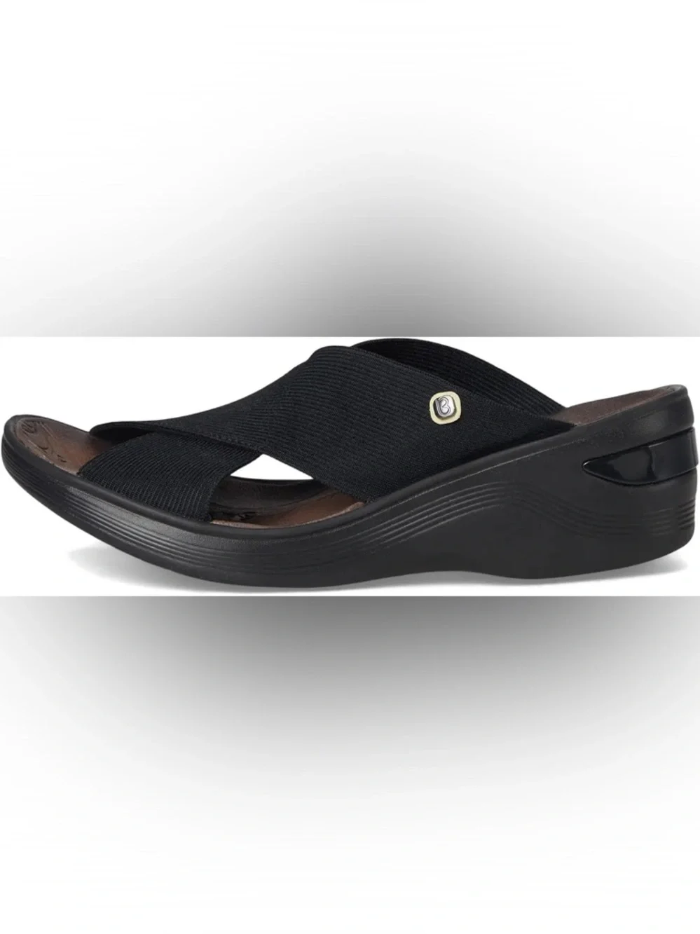 NWOT Bzees Black Cross-Strap Slip-on Sandal